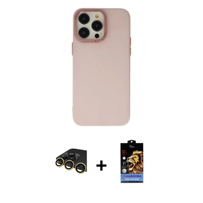MARSİLYAN™- iPhone 14 Pro Kılıf Ahenk Çizgi Prime - Siyah Buffer Hayalet Cam Ekran Koruyucu + Gold Raze Metal Kamera Lens