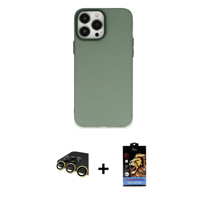 MARSİLYAN™- iPhone 14 Pro Kılıf Ahenk Çizgi Prime - Siyah Buffer Hayalet Cam Ekran Koruyucu + Gold Raze Metal Kamera Lens