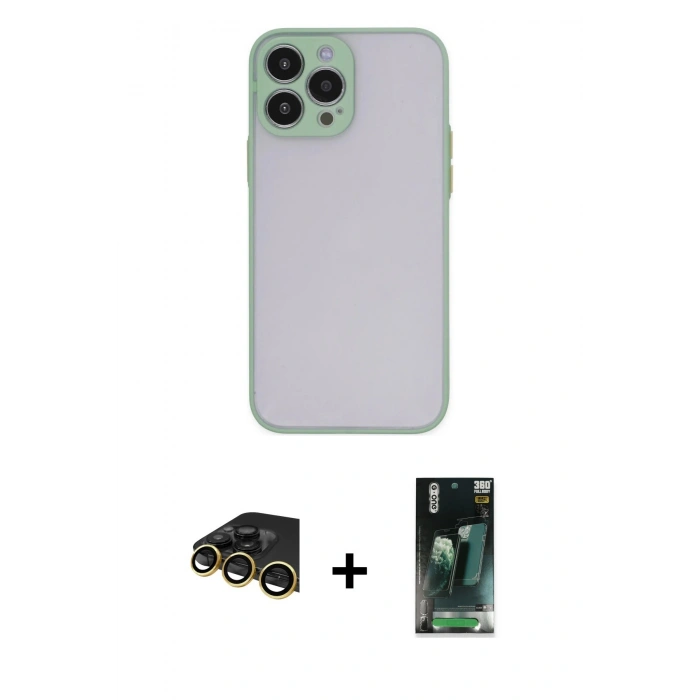 MARSİLYAN™- iPhone 14 Pro Kılıf Ahenk Çizgi Serisi - Siyah 360 Mat Full Body Arka Koruyucu + Raze Metal Kamera Lens - GD