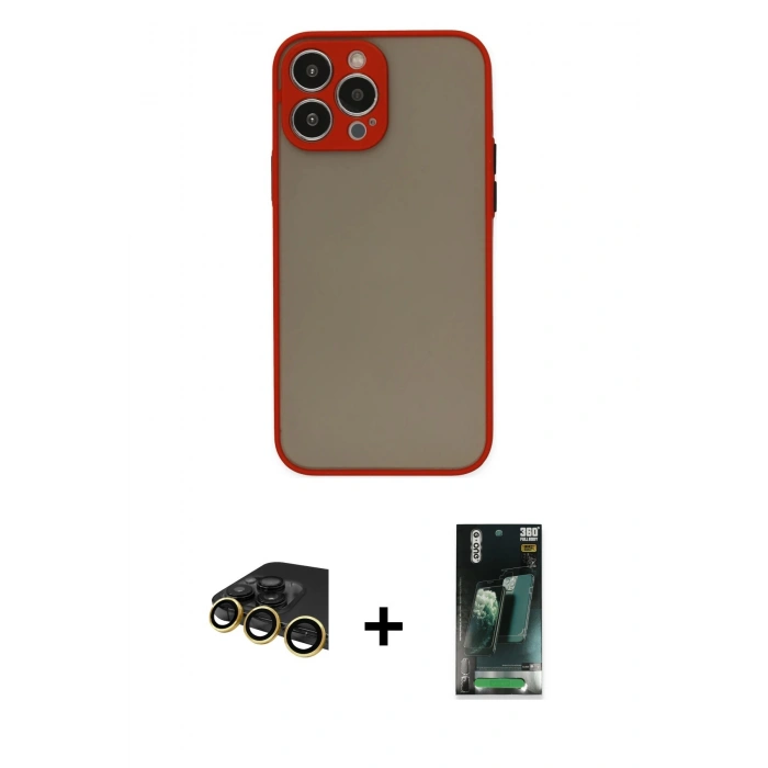 MARSİLYAN™- iPhone 14 Pro Kılıf Ahenk Çizgi Serisi - Siyah 360 Mat Full Body Arka Koruyucu + Raze Metal Kamera Lens - GD