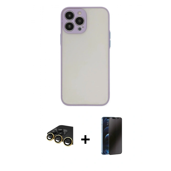 MARSİLYAN™- iPhone 14 Pro Kılıf Ahenk Çizgi Serisi - Siyah 3D Antistatik Hayalet Cam Ekran Koruyucu + Raze Metal Kamera Lens - GD