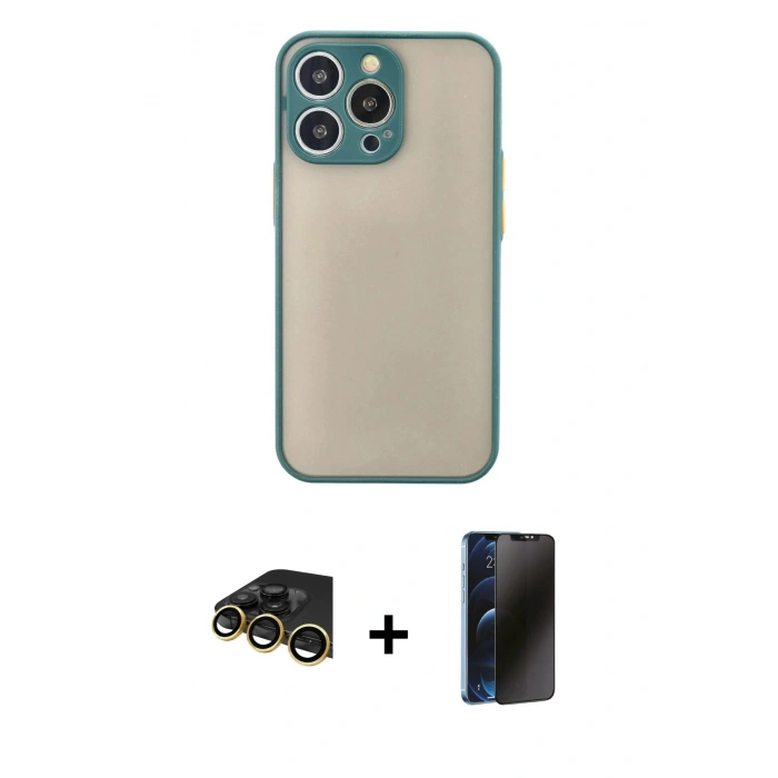 MARSİLYAN™- iPhone 14 Pro Kılıf Ahenk Çizgi Serisi - Siyah 3D Antistatik Hayalet Cam Ekran Koruyucu + Raze Metal Kamera Lens - GD