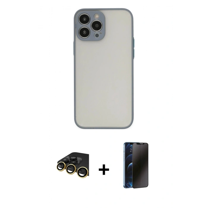 MARSİLYAN™- iPhone 14 Pro Kılıf Ahenk Çizgi Serisi - Siyah 3D Antistatik Hayalet Cam Ekran Koruyucu + Raze Metal Kamera Lens - GD