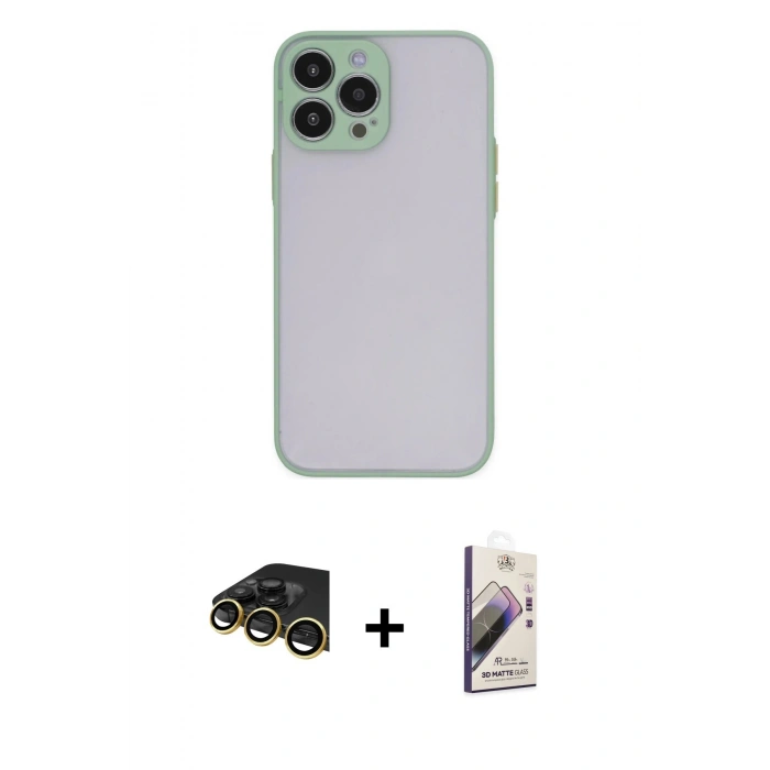 MARSİLYAN™- iPhone 14 Pro Kılıf Ahenk Çizgi Serisi - Siyah Bilvis 3D Mat Cam Ekran Koruyucu + Raze Metal Kamera Lens - GD