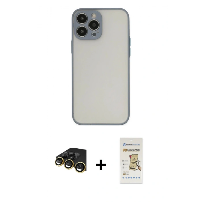MARSİLYAN™- iPhone 14 Pro Kılıf Ahenk Çizgi Serisi - Siyah Mat Seramik Nano Ekran Koruyucu + Raze Metal Kamera Lens - GD