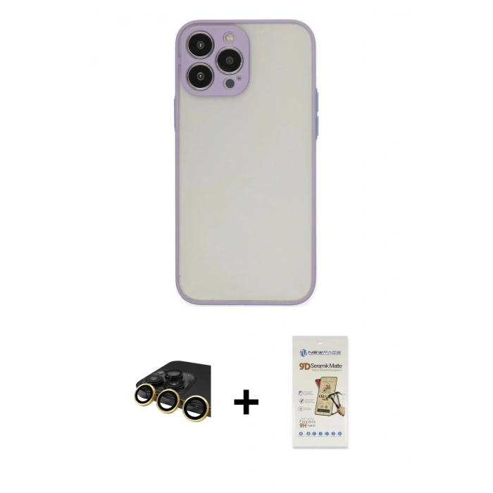 MARSİLYAN™- iPhone 14 Pro Kılıf Ahenk Çizgi Serisi - Siyah Mat Seramik Nano Ekran Koruyucu + Raze Metal Kamera Lens - GD