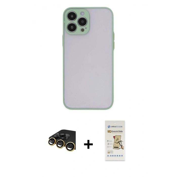 MARSİLYAN™- iPhone 14 Pro Kılıf Ahenk Çizgi Serisi - Siyah Mat Seramik Nano Ekran Koruyucu + Raze Metal Kamera Lens - GD