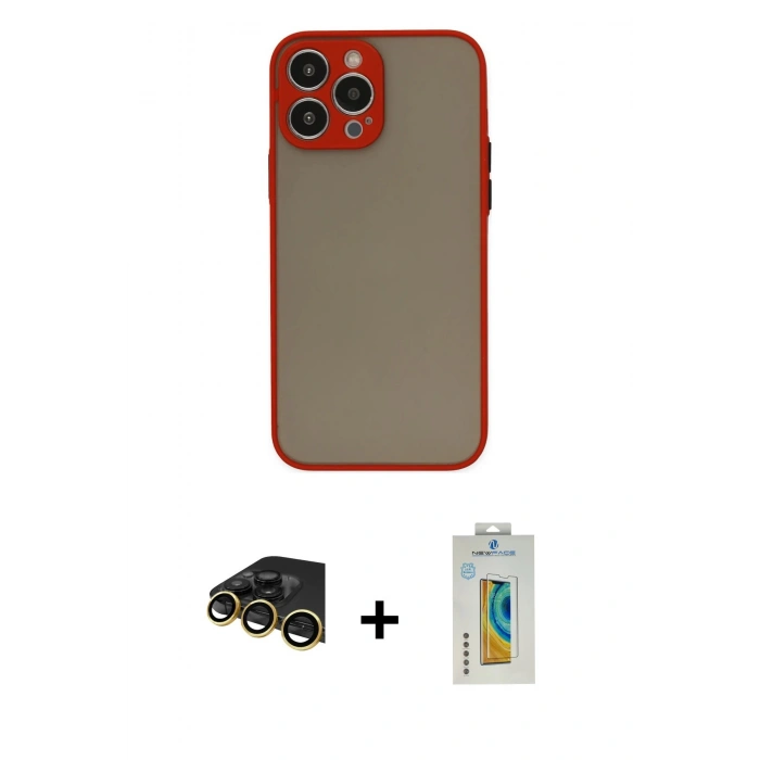MARSİLYAN™- iPhone 14 Pro Kılıf Ahenk Çizgi Serisi - Siyah Polymer Nano Ekran Koruyucu + Raze Metal Kamera Lens - GD
