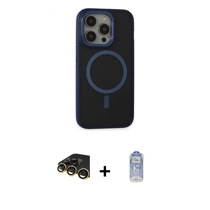 MARSİLYAN™- iPhone 14 Pro Kılıf Ahenk Form Serisi - Siyah Joko Magic 5D Cam + Gold Raze Metal Kamera Lens