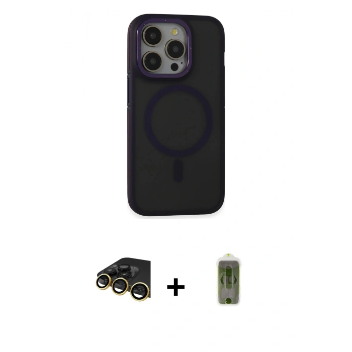 MARSİLYAN™- iPhone 14 Pro Kılıf Ahenk Form Serisi - Siyah Joko Magic 5D Hayalet Cam + Raze Metal Kamera Lens - GD