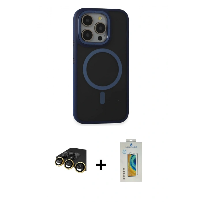 MARSİLYAN™- iPhone 14 Pro Kılıf Ahenk Form Serisi - Siyah Polymer Nano Ekran Koruyucu + Raze Metal Kamera Lens - GD