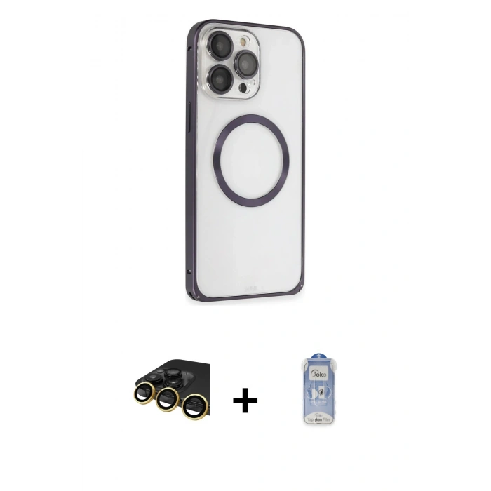 MARSİLYAN™- iPhone 14 Pro Kılıf Ahenk Işık Serisi - Siyah Joko Magic 5D Cam + Raze Metal Kamera Lens - GD
