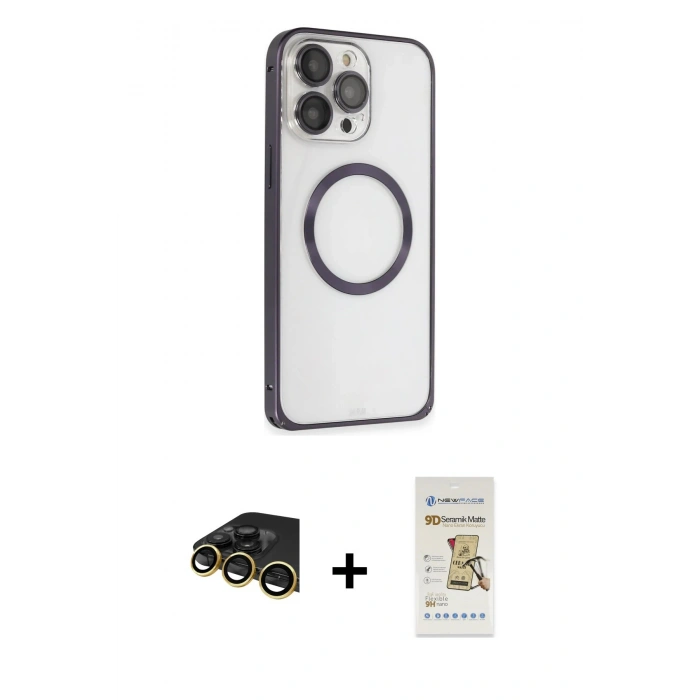 MARSİLYAN™- iPhone 14 Pro Kılıf Ahenk Işık Serisi - Siyah Mat Seramik Nano Ekran Koruyucu + Raze Metal Kamera Lens - GD