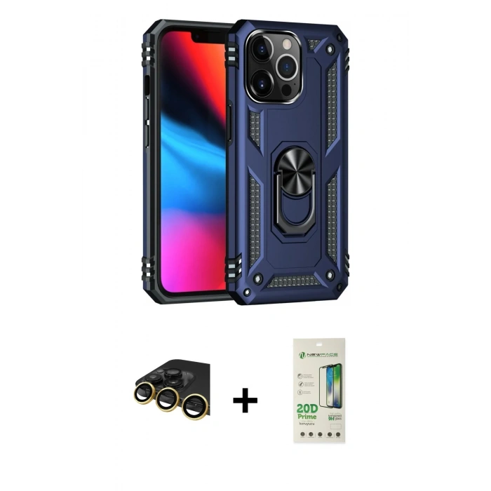 MARSİLYAN™- iPhone 14 Pro Kılıf Ahenk Klasik Koleksiyonu - Siyah 20D Premium Cam Ekran Koruyucu + Raze Metal Kamera Lens - GD