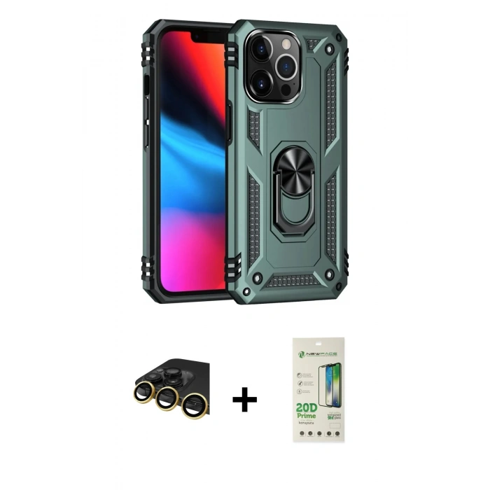 MARSİLYAN™- iPhone 14 Pro Kılıf Ahenk Klasik Koleksiyonu - Siyah 20D Premium Cam Ekran Koruyucu + Raze Metal Kamera Lens - GD