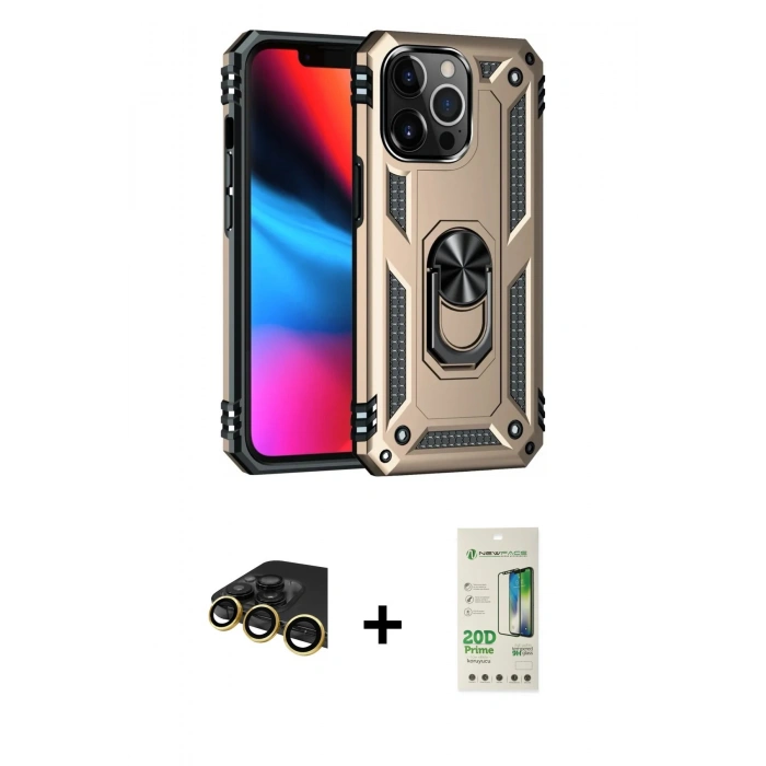 MARSİLYAN™- iPhone 14 Pro Kılıf Ahenk Klasik Koleksiyonu - Siyah 20D Premium Cam Ekran Koruyucu + Raze Metal Kamera Lens - GD