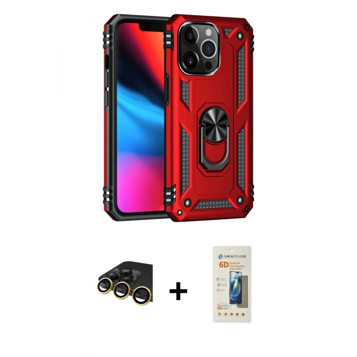 MARSİLYAN™- iPhone 14 Pro Kılıf Ahenk Klasik Koleksiyonu - Siyah 6D Mat Seramik Hayalet Nano Ekran Koruyucu + Raze Metal Kamera Lens - GD
