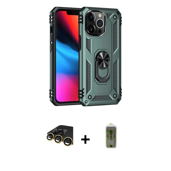 MARSİLYAN™- iPhone 14 Pro Kılıf Ahenk Klasik Koleksiyonu - Siyah Joko Magic 5D Hayalet Cam + Raze Metal Kamera Lens - GD