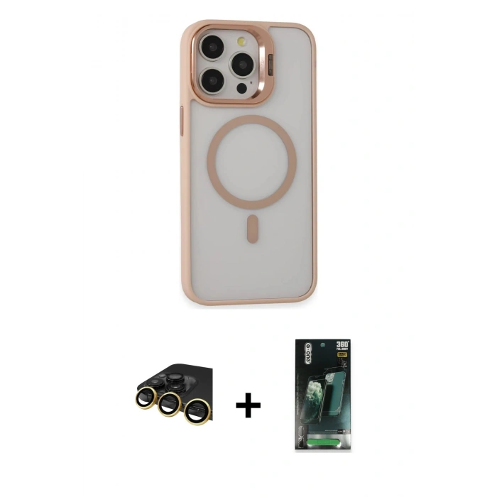 MARSİLYAN™- iPhone 14 Pro Kılıf Ahenk Klasik Özel Seri - Siyah 360 Mat Full Body Arka Koruyucu + Raze Metal Kamera Lens - GD