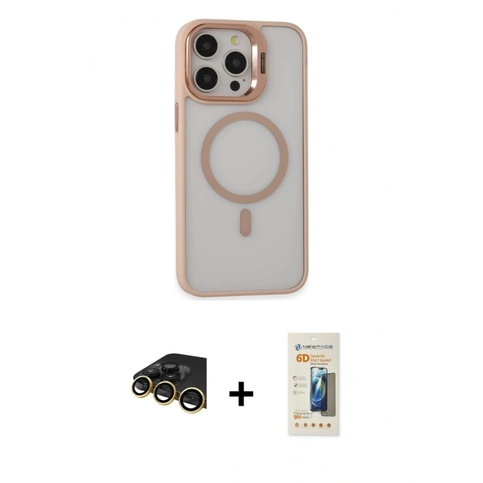 MARSİLYAN™- iPhone 14 Pro Kılıf Ahenk Klasik Özel Seri - Siyah 6D Mat Seramik Hayalet Nano Ekran Koruyucu + Raze Metal Kamera Lens - GD