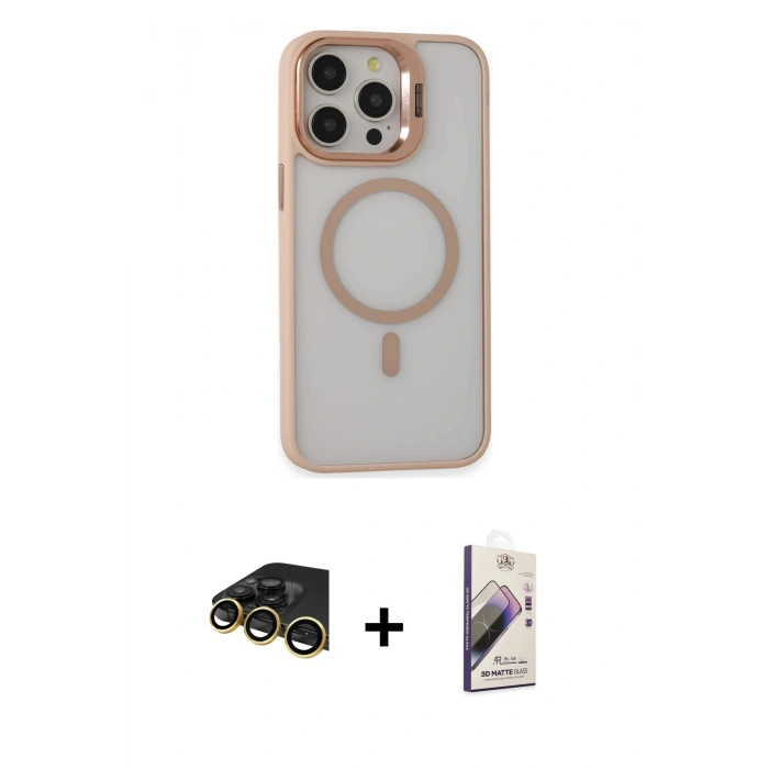 MARSİLYAN™- iPhone 14 Pro Kılıf Ahenk Klasik Özel Seri - Siyah Bilvis 3D Mat Cam Ekran Koruyucu + Raze Metal Kamera Lens - GD