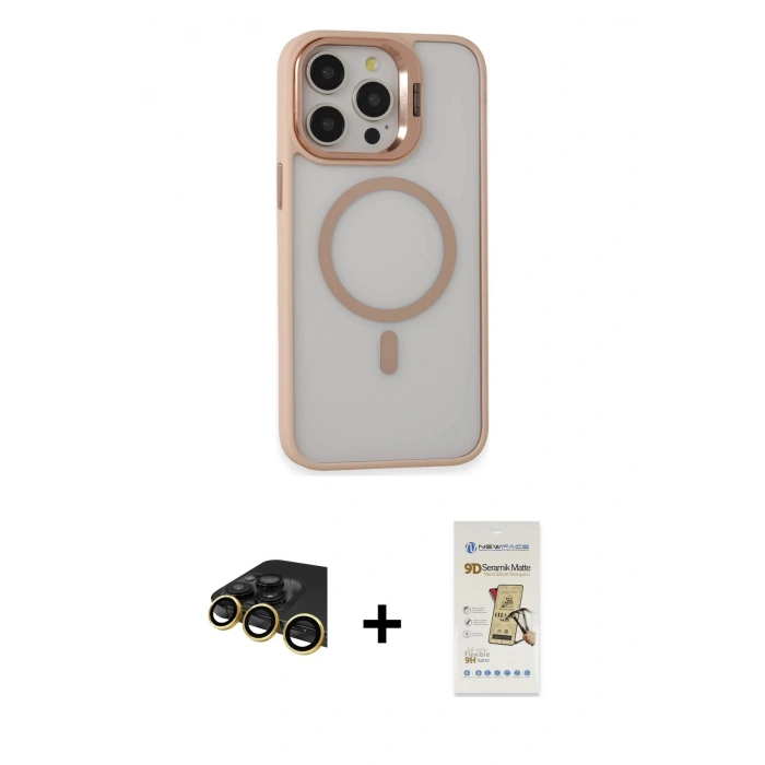 MARSİLYAN™- iPhone 14 Pro Kılıf Ahenk Klasik Özel Seri - Siyah Mat Seramik Nano Ekran Koruyucu + Raze Metal Kamera Lens - GD