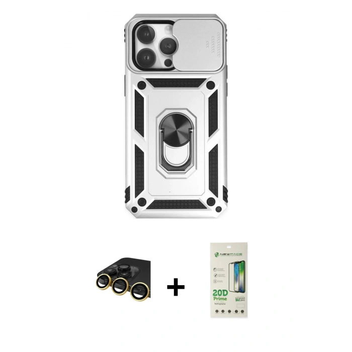 MARSİLYAN™- iPhone 14 Pro Kılıf Ahenk Klasik - Siyah 20D Premium Cam Ekran Koruyucu + Raze Metal Kamera Lens - GD