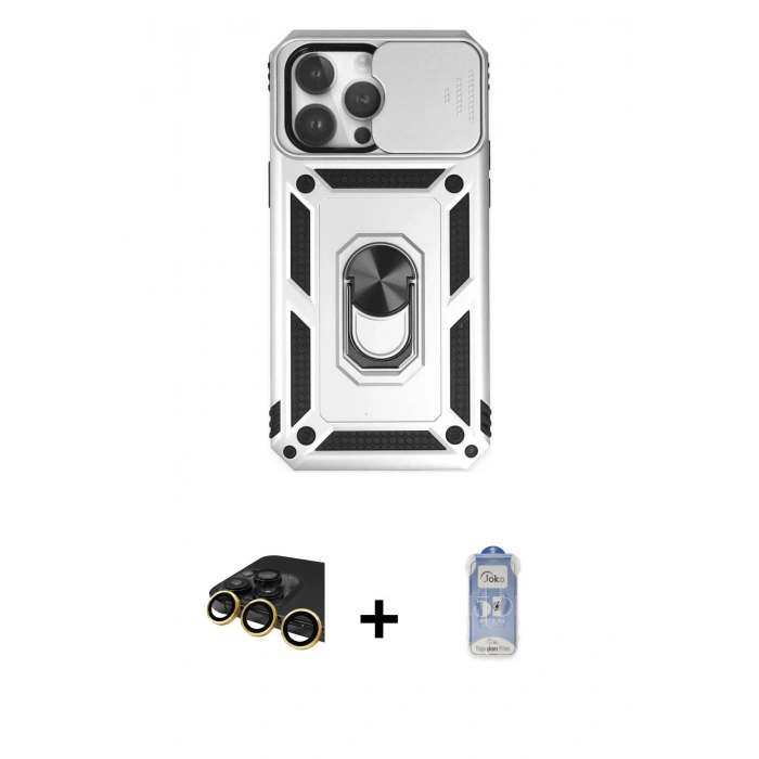MARSİLYAN™- iPhone 14 Pro Kılıf Ahenk Klasik - Siyah Joko Magic 5D Cam + Raze Metal Kamera Lens - GD