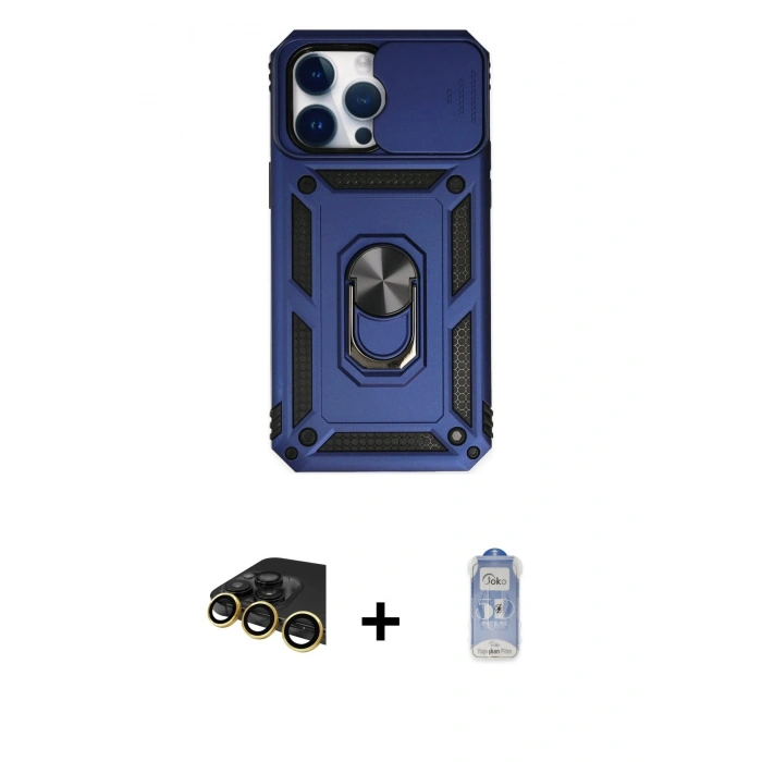 MARSİLYAN™- iPhone 14 Pro Kılıf Ahenk Klasik - Siyah Joko Magic 5D Cam + Raze Metal Kamera Lens - GD