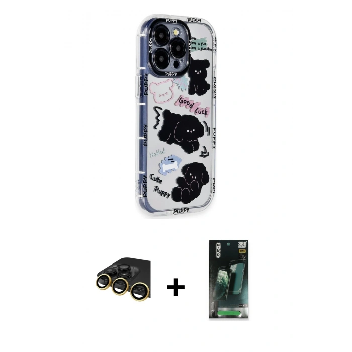 MARSİLYAN™- iPhone 14 Pro Kılıf Ahenk Modern Serisi - Siyah 360 Mat Full Body Arka Koruyucu + Raze Metal Kamera Lens - GD