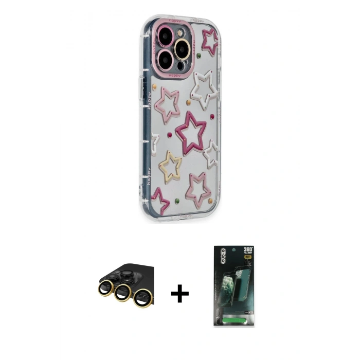 MARSİLYAN™- iPhone 14 Pro Kılıf Ahenk Modern Serisi - Siyah 360 Mat Full Body Arka Koruyucu + Raze Metal Kamera Lens - GD