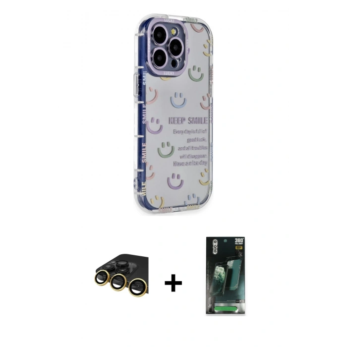 MARSİLYAN™- iPhone 14 Pro Kılıf Ahenk Modern Serisi - Siyah 360 Mat Full Body Arka Koruyucu + Raze Metal Kamera Lens - GD