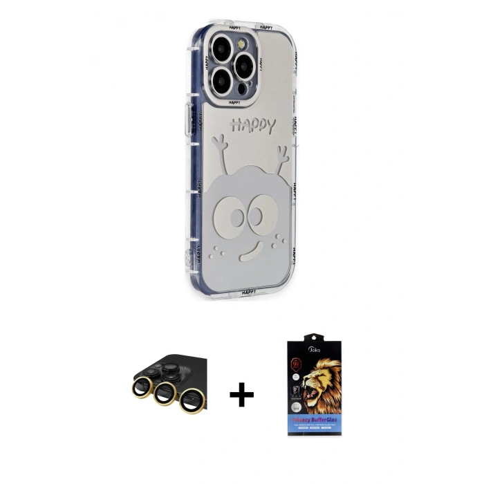 MARSİLYAN™- iPhone 14 Pro Kılıf Ahenk Modern Serisi - Siyah Buffer Hayalet Cam Ekran Koruyucu + Raze Metal Kamera Lens - GD