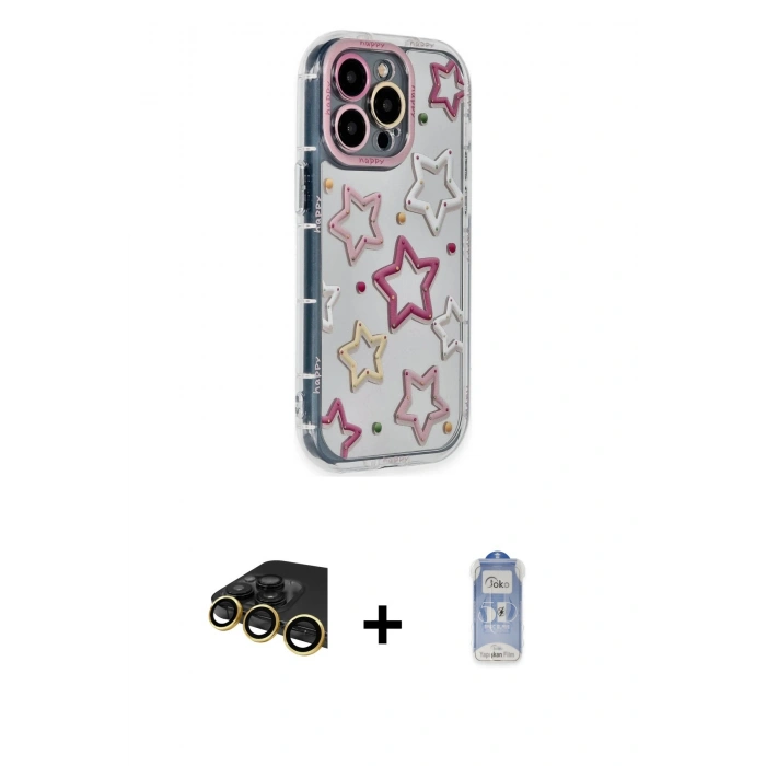 MARSİLYAN™- iPhone 14 Pro Kılıf Ahenk Modern Serisi - Siyah Joko Magic 5D Cam + Raze Metal Kamera Lens - GD