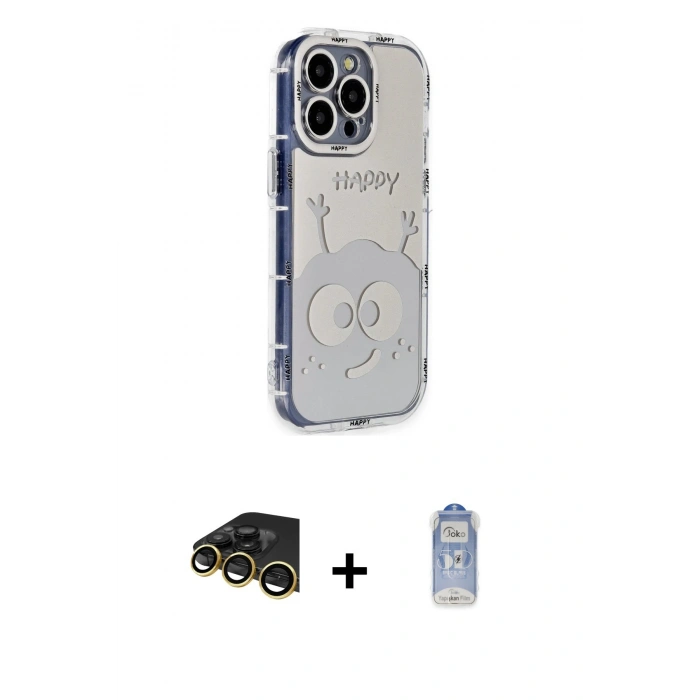 MARSİLYAN™- iPhone 14 Pro Kılıf Ahenk Modern Serisi - Siyah Joko Magic 5D Cam + Raze Metal Kamera Lens - GD
