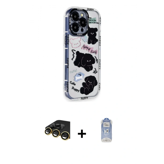 MARSİLYAN™- iPhone 14 Pro Kılıf Ahenk Modern Serisi - Siyah Joko Magic 5D Cam + Raze Metal Kamera Lens - GD