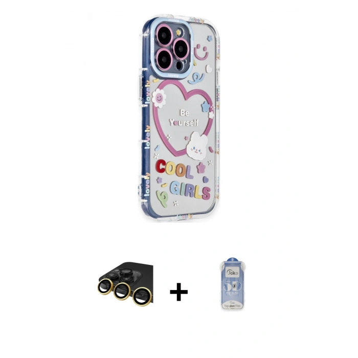 MARSİLYAN™- iPhone 14 Pro Kılıf Ahenk Modern Serisi - Siyah Joko Magic 5D Cam + Raze Metal Kamera Lens - GD