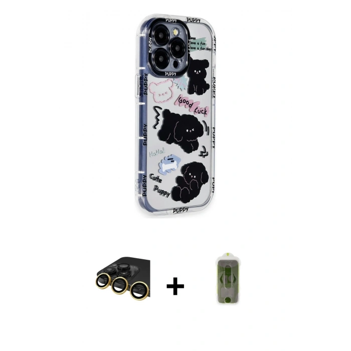MARSİLYAN™- iPhone 14 Pro Kılıf Ahenk Modern Serisi - Siyah Joko Magic 5D Hayalet Cam + Raze Metal Kamera Lens - GD