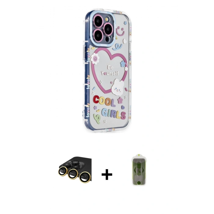 MARSİLYAN™- iPhone 14 Pro Kılıf Ahenk Modern Serisi - Siyah Joko Magic 5D Hayalet Cam + Raze Metal Kamera Lens - GD
