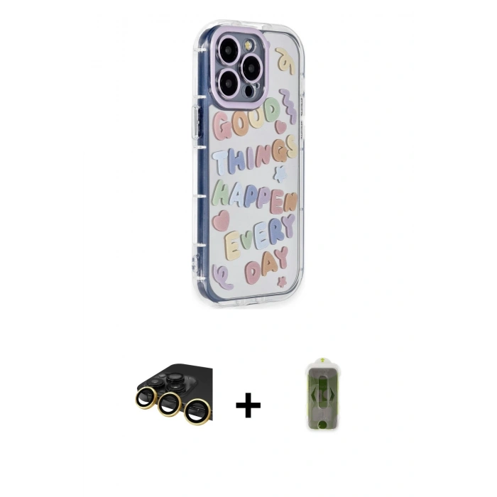 MARSİLYAN™- iPhone 14 Pro Kılıf Ahenk Modern Serisi - Siyah Joko Magic 5D Hayalet Cam + Raze Metal Kamera Lens - GD