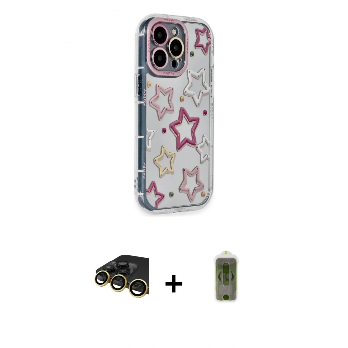 MARSİLYAN™- iPhone 14 Pro Kılıf Ahenk Modern Serisi - Siyah Joko Magic 5D Hayalet Cam + Raze Metal Kamera Lens - GD