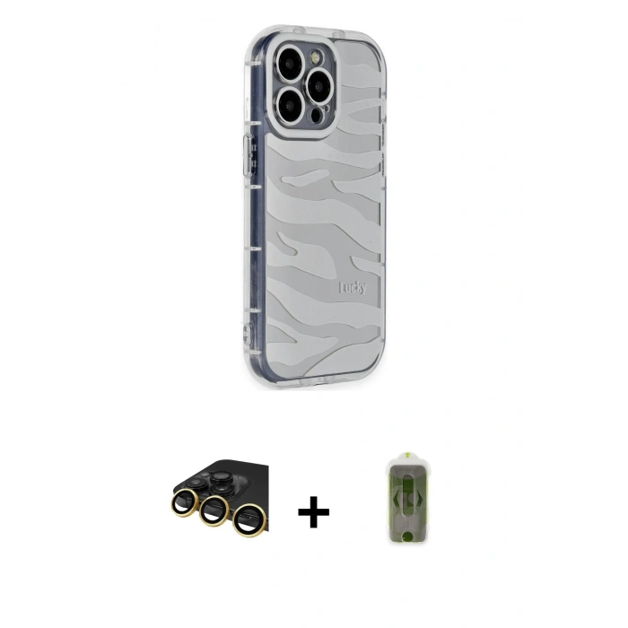 MARSİLYAN™- iPhone 14 Pro Kılıf Ahenk Modern Serisi - Siyah Joko Magic 5D Hayalet Cam + Raze Metal Kamera Lens - GD