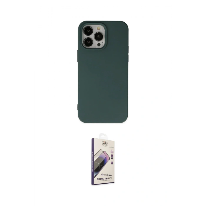 MARSİLYAN™- iPhone 14 Pro Kılıf Ahenk Serisi - Siyah Bilvis 3D Mat Cam Ekran Koruyucu