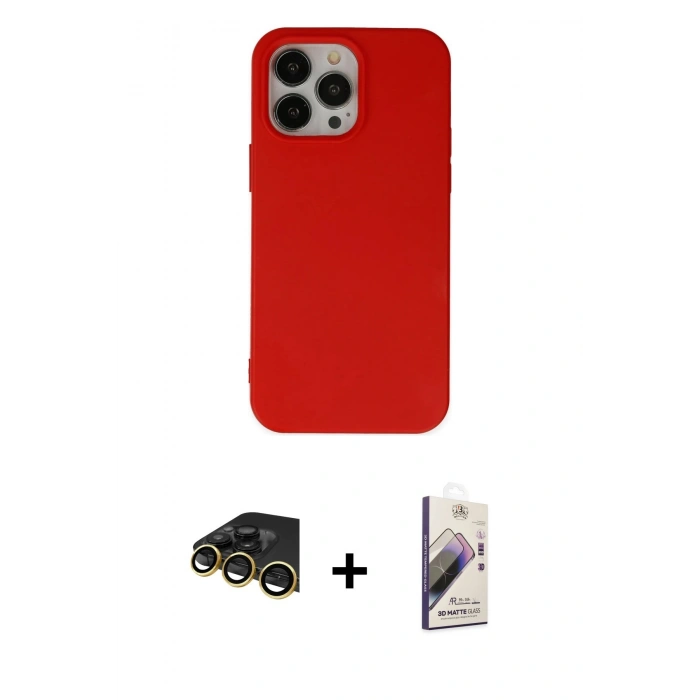 MARSİLYAN™- iPhone 14 Pro Kılıf Ahenk Serisi - Siyah Bilvis 3D Mat Cam Ekran Koruyucu + Raze Metal Kamera Lens - GD