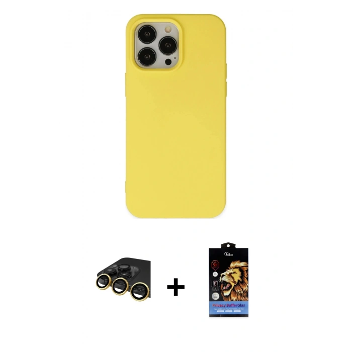 MARSİLYAN™- iPhone 14 Pro Kılıf Ahenk Serisi - Siyah Buffer Hayalet Cam Ekran Koruyucu + Raze Metal Kamera Lens - GD