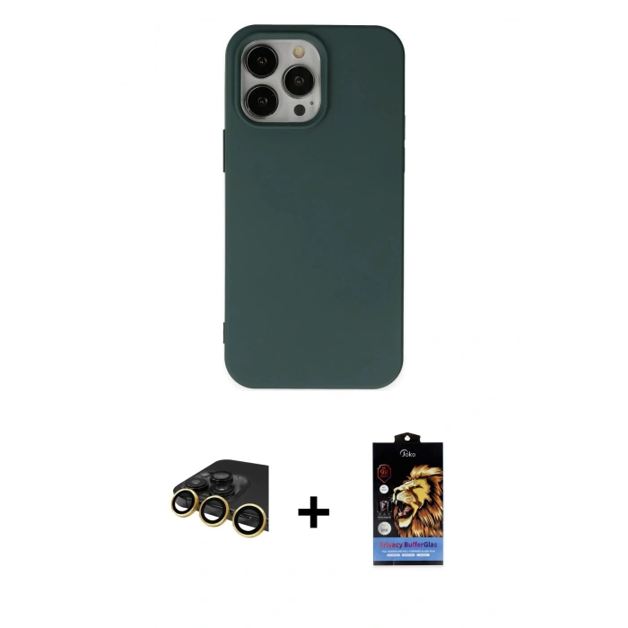 MARSİLYAN™- iPhone 14 Pro Kılıf Ahenk Serisi - Siyah Buffer Hayalet Cam Ekran Koruyucu + Raze Metal Kamera Lens - GD