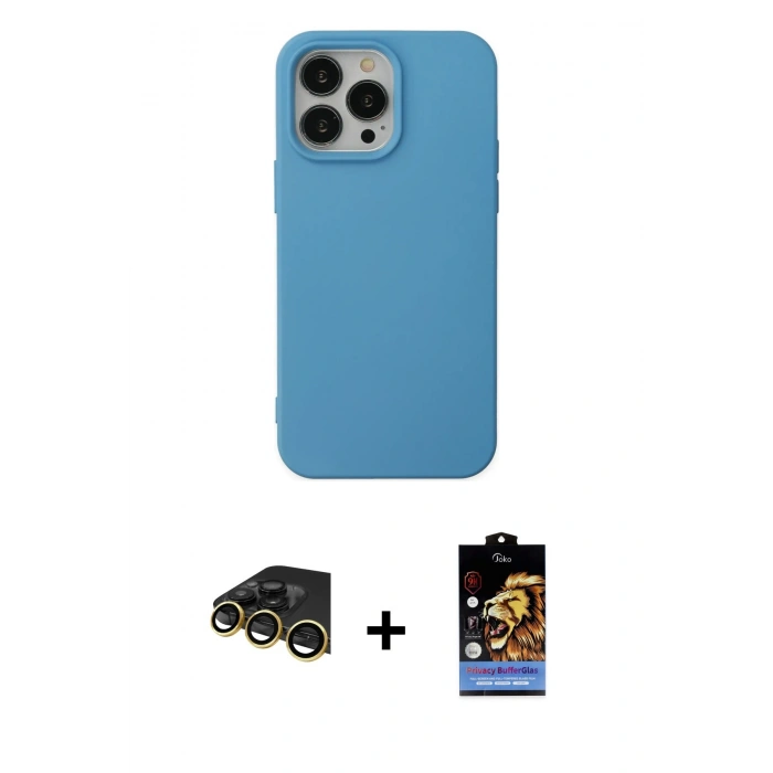 MARSİLYAN™- iPhone 14 Pro Kılıf Ahenk Serisi - Siyah Buffer Hayalet Cam Ekran Koruyucu + Raze Metal Kamera Lens - GD