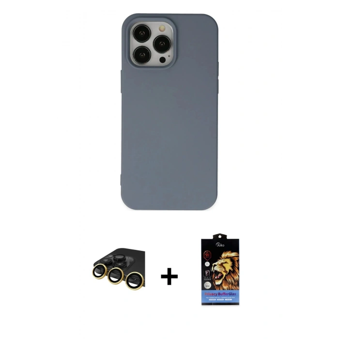 MARSİLYAN™- iPhone 14 Pro Kılıf Ahenk Serisi - Siyah Buffer Hayalet Cam Ekran Koruyucu + Raze Metal Kamera Lens - GD