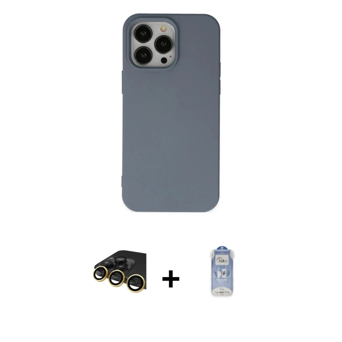 MARSİLYAN™- iPhone 14 Pro Kılıf Ahenk Serisi - Siyah Joko Magic 5D Cam + Raze Metal Kamera Lens - GD