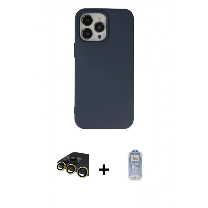 MARSİLYAN™- iPhone 14 Pro Kılıf Ahenk Serisi - Siyah Joko Magic 5D Cam + Raze Metal Kamera Lens - GD